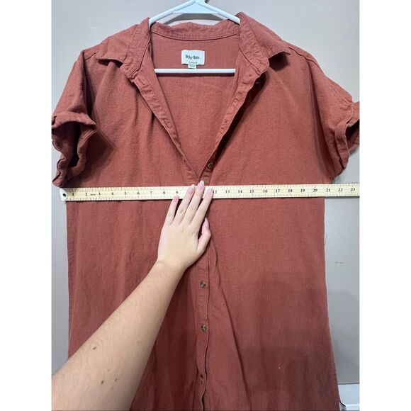 NWOT Rhythm. Classic Linen Blend Short Sleeve Button Up Shirt Dress Women's XS - Picture 7 of 11